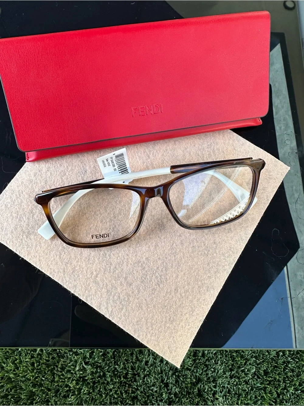 Fendi Brown Tortoiseshell Acetate Glasses with Red Case
